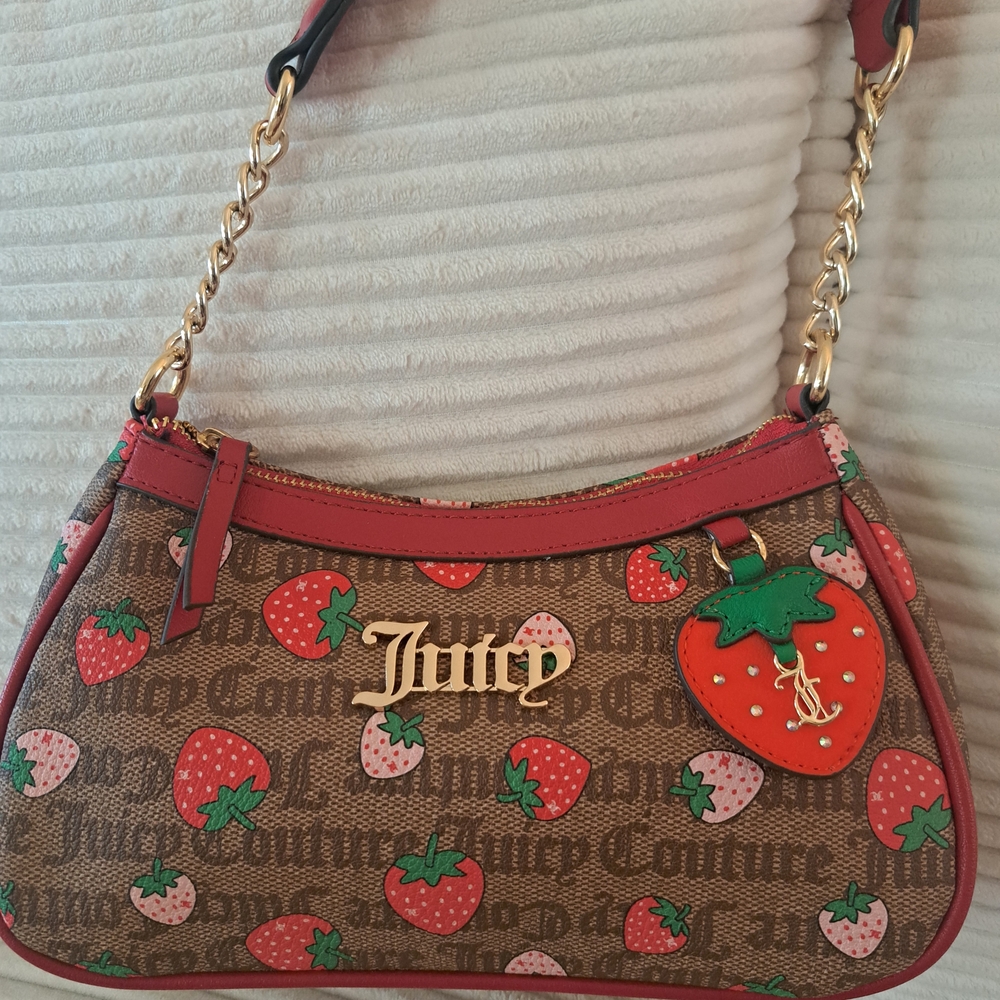 Juicy Couture Strawberry Print Shoulder Bag - Brown and Pink